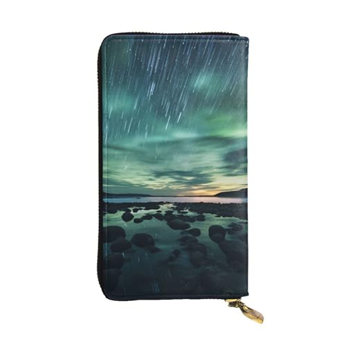 BROLEO Sea Under The Aurora Borealis Picture Leather Long Clutch Wallet for Fashionable Girls and Women - Durable, Stylish, and Functional, Schwarz , Einheitsgröße von BROLEO