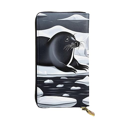 BROLEO Seals on Ice Picture Leather Long Clutch Wallet for Fashionable Girls and Women - Durable, Stylish and Functional, Schwarz , Einheitsgröße von BROLEO