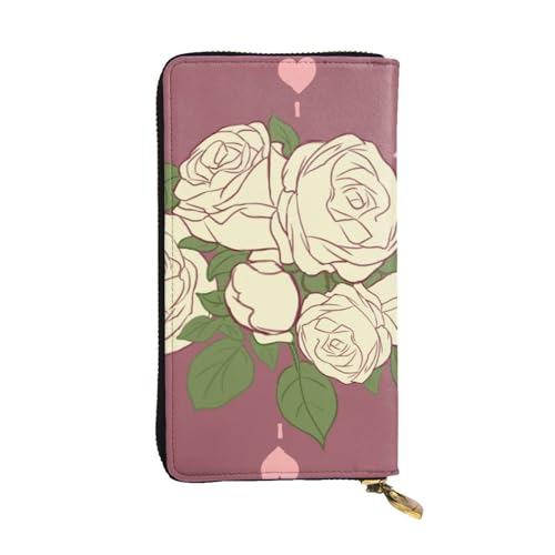 BROLEO Weiße Rose of Love Prints Leder lange Clutch-Geldbörse für modische Mädchen und Frauen – langlebig, stilvoll und funktional, Schwarz , Einheitsgröße von BROLEO