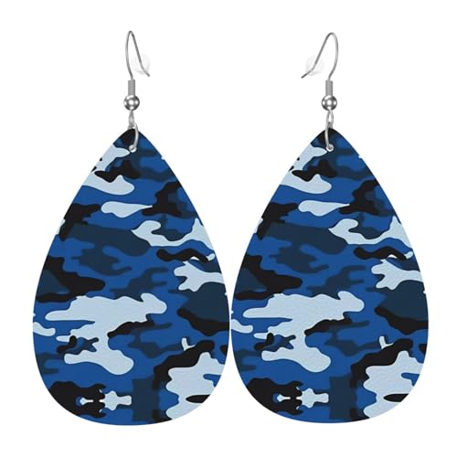 Blaue Camouflage-Bild, modische Tropfen-Ohrringe, Anhänger, stilvoll und schön, leicht, baumelnd für Damen und Mädchen, Einheitsgröße, Leder von BROLEO