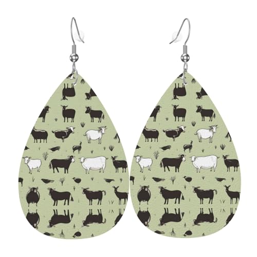 Modische Ohrringe mit Bauernhoftier-Muster, stilvoll und schön, leicht, baumelnd für Damen und Mädchen, Einheitsgröße, Leder von BROLEO
