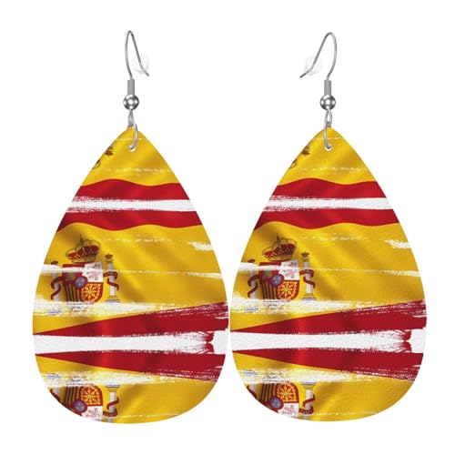 Modische Ohrringe mit Spanien-Flaggenmuster, stilvoll und schön, leicht, baumelnd für Frauen und Mädchen, Einheitsgröße, Leder von BROLEO
