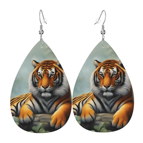 Modische Ohrringe mit Tigermuster, stilvoll und schön, leicht, baumelnd für Damen und Mädchen, Einheitsgröße, Leder von BROLEO