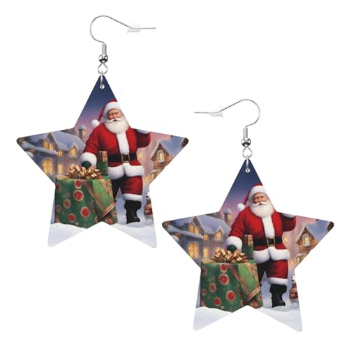 Modische Stern-Ohrringe mit Weihnachtsmann-Bild, stilvoll und schön, leicht, baumelnd für Frauen und Mädchen, Einheitsgröße, Leder von BROLEO