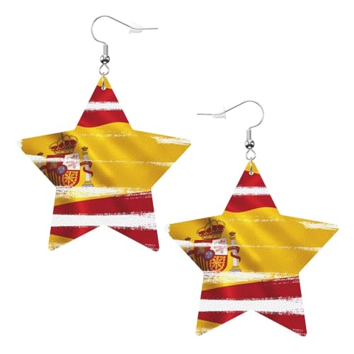 Modische Stern-Ohrringe mit spanischer Flagge, stilvoll und schön, leicht, baumelnd für Frauen und Mädchen, Einheitsgröße, Leder von BROLEO