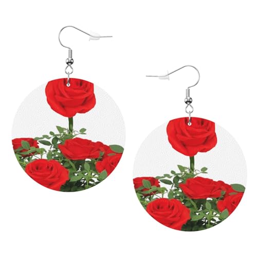 Modische runde Ohrringe mit blühendem Rosenmuster, stilvoll und schön, leicht, baumelnd für Damen und Mädchen, Einheitsgröße, Leder von BROLEO
