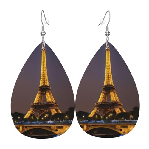 Night Paris Eiffelturm-Muster, modische Tropfen-Ohrringe, Anhänger, stilvoll und schön, leicht, baumelnd für Damen und Mädchen, Einheitsgröße, Leder von BROLEO