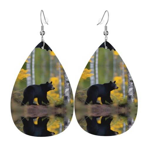 Rge and Small Black Bears Picture Fashion Teardrop Earrings Pendant Stylish and Beautiful Lightweight Dangle for Women Girls, Einheitsgröße, Leder von BROLEO