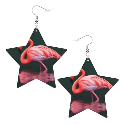 Rosa Flamingo-Bild, modische Stern-Ohrringe, Anhänger, stilvoll und schön, leicht, baumelnd für Damen und Mädchen, Einheitsgröße, Leder von BROLEO