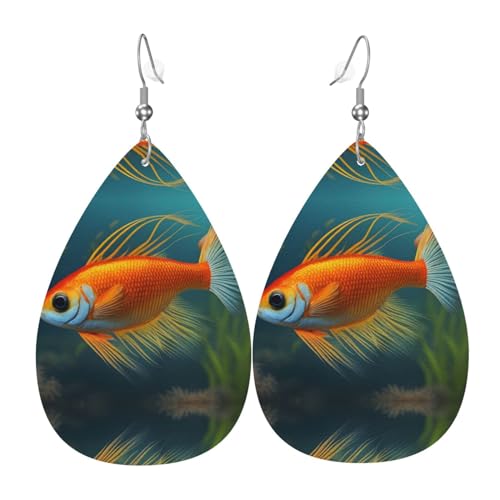 Safflower Flying Fish Picture Fashion Teardrop Earrings Pendant Stylish and Beautiful Lightweight Dangle for Women Girls, Einheitsgröße, Leder von BROLEO