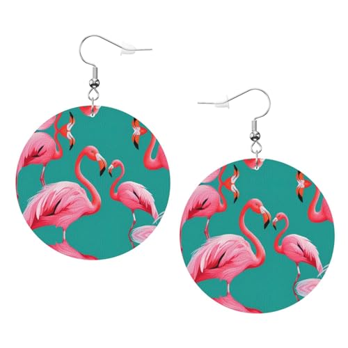 Schöne rosa Flamingo-Bild, modische runde Ohrringe, Anhänger, stilvoll und schön, leicht, baumelnd für Frauen und Mädchen, Einheitsgröße, Leder von BROLEO