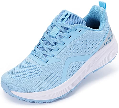 BRONAX Straßenlaufschuhe für Damen, breite Zehenbox, breite athletische Tennis-Sneaker mit Gummi-Außensohle, Blau, 38 EU von BRONAX