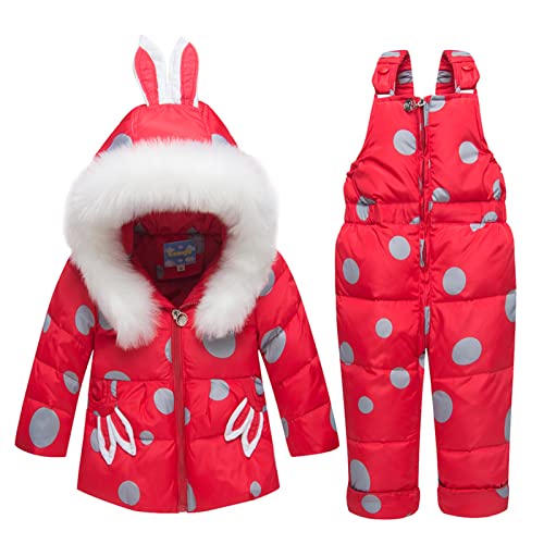 2 Stücke Kleinkind Schneeanzug Mädchen Daunenjacke mit Kapuze Mantel + Skihose Skiset für Kinder 2-3 Jahre Rot von BRONG