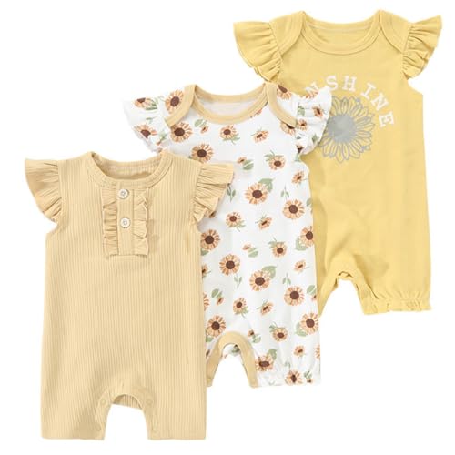 3er Pack Neugeborenes Schlafanzüge Strampler 100 Baumwolle Baby Einteiler Strampelanzug Sommer Kleinkind Jumpsuit Jungen Mädchen Karikatur Kurzarm Pyjamas 12-18 Monate von BRONG