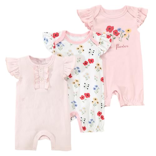 3er Pack Neugeborenes Schlafanzüge Strampler 100 Baumwolle Baby Einteiler Strampelanzug Sommer Kleinkind Jumpsuit Jungen Mädchen Karikatur Kurzarm Pyjamas 3-6 Monate von BRONG