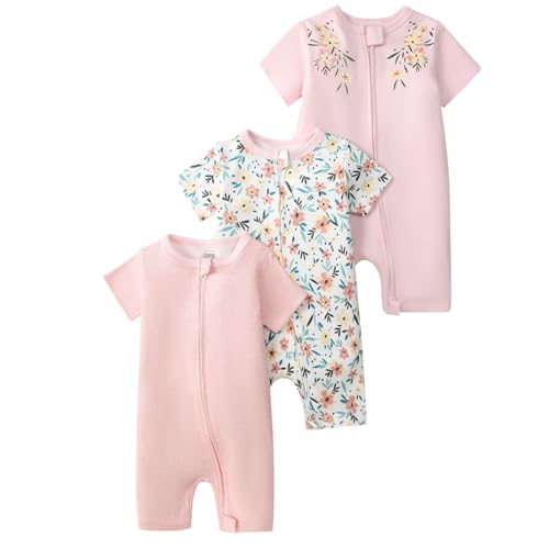 BRONG 3 Pack Kurzarm Schlafanzug Baby Strampler ReißVerschluss Säugling Overall 100 Baumwolle Sommer Einteiler Karikatur Pyjama 18–24 Monate von BRONG