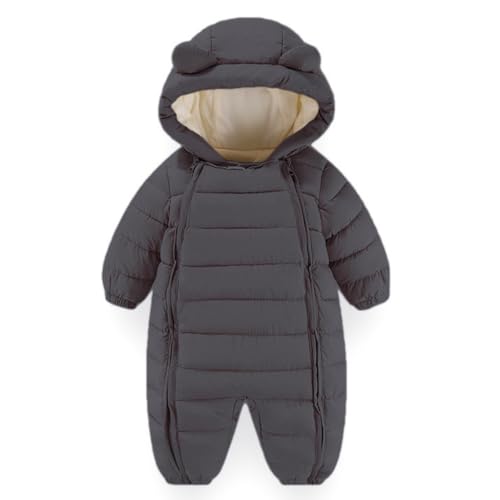 BRONG Baby Mädchen Jungen Schneeanzug Winter mit Kapuze Vlies Jumpsuit Strampler Doppelter Reißverschluss Warm Overall Mantel Winddicht Oberbekleidung Schwarz 9-12 Monate von BRONG
