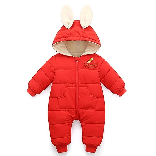 BRONG Baby Schneeanzug Overall Winter Kleinkind Kapuze Jumpsuit, Kleinkind Jungen Dickes Warm Strampler Fleece Outwear Mantel Baby Mädchen Outfits Schnee Tragen Sie Rot 12-18 Monate von BRONG