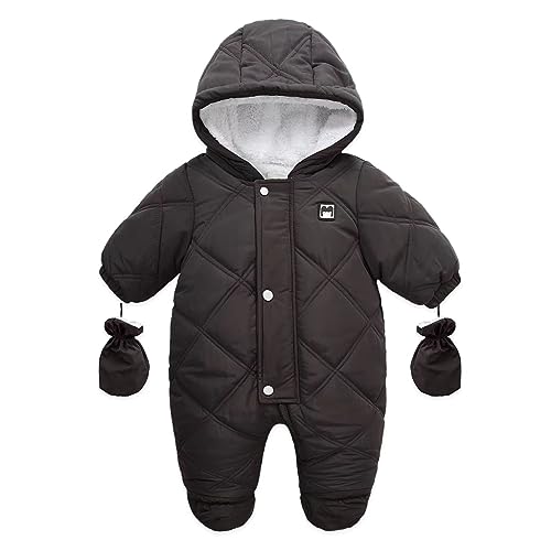 BRONG Baby Schneeanzug Overall mit Füßen Winter Fleece Strampler Kapuzenpullover Mantel Warm mit Handschuhen Reißverschluss Jumpsuit Outfits Grau 18-24 Monate von BRONG