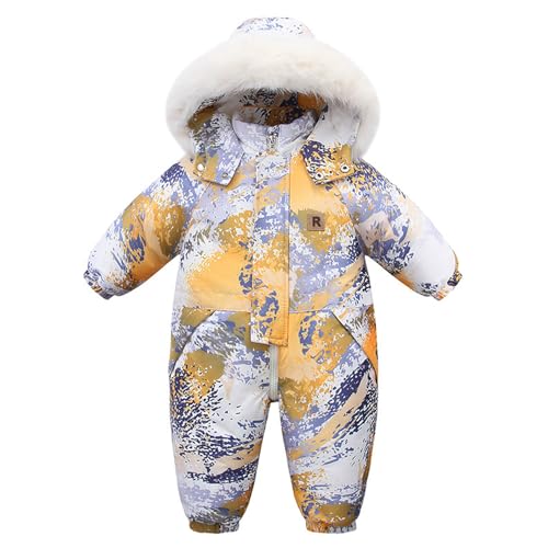 BRONG Baby Winter Schneeanzug Kinder Jumpsuit Strampelanzug Jungen Mädchen Wasserdicht Einteilig Kapuze Skianzug Strampler Vlies Gepolstert Ski Außenbereich Druck Kleidung Gelbe Tarnung 18–24 Monate von BRONG