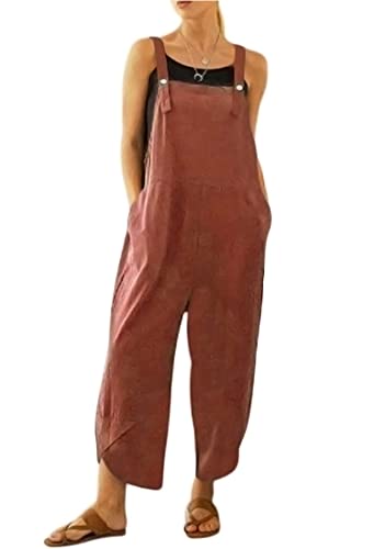 BRONG Damen-Overall, lässig, lockere Latzhose, weiche Baumwolle, Leinen, Damen-Overall, Baggy-Spielanzug, verstellbare Träger mit Taschen, rot, 50 von BRONG