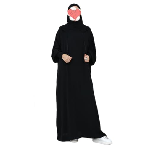 BRONG Muslimisches Kapuzenkleid - Einteiliges Gebet Abaya für Frauen - Naher Osten Dubai Maxi Kaftan Mit Hidschab - Volle Länge Schwarz von BRONG