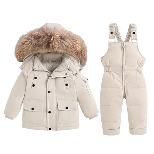 BRONG Kleinkind Schneeanzug Winter Baby Runter Jacken Mantel mit Abnehmbarer Kapuze Schnee Hose Wasserdicht Kinder Mädchen Jungen Skianzug Satz Weiß 2-3 Jahre von BRONG