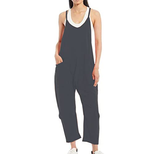 BRONG Latzhose Damen Arbeitshose Lose Ausgebeult Ärmellose Overalls Frauen Einstellbar Lätzchen Hose Damen Jumpsuit Langes Spielanzug Hose mit Großer Tasche Strampler Schwarz XXL von BRONG