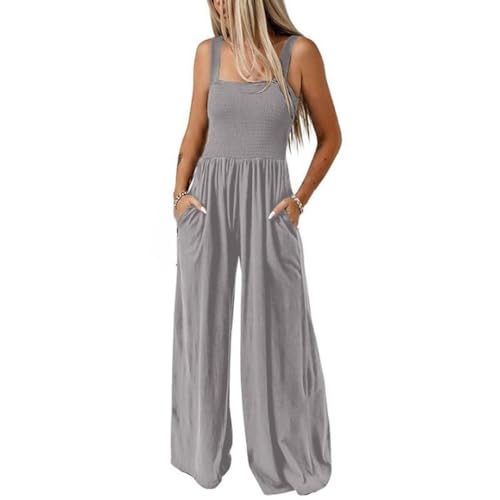 BRONG Latzhosen für Damen Sommer Riemchen Overall Frauen mit Tasche Lose Fit Lässig Latzhose Jumpsuit Lang Hose Strampler Grau XS von BRONG