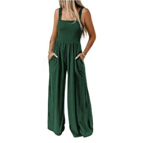 BRONG Latzhosen für Damen Sommer Riemchen Overall Frauen mit Tasche Lose Fit Lässig Latzhose Jumpsuit Lang Hose Strampler Grün XS von BRONG