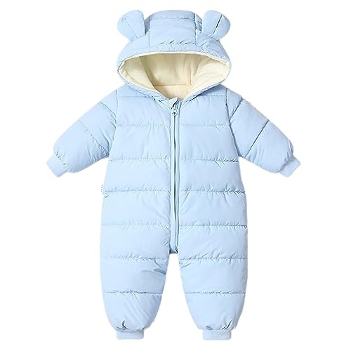 BRONG Schneeanzug Baby Mädchen Jungen Overall Winter Jumpsuit Mantel Neugeborenes Dickes Reißverschluss Strampelanzug Kleinkind Winddicht Kapuze Fleece Strampler Oberbekleidung Blau 9-12 Monate von BRONG