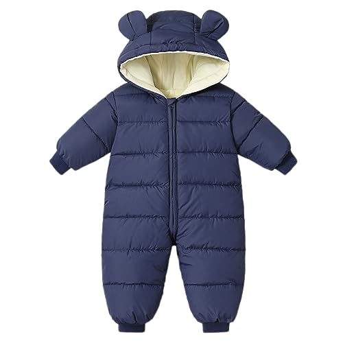 BRONG Schneeanzug Baby Mädchen Jungen Overall Winter Jumpsuit Mantel Neugeborenes Dickes Reißverschluss Strampelanzug Kleinkind Winddicht Kapuze Fleece Strampler Oberbekleidung Marineblau 9-12 Monate von BRONG