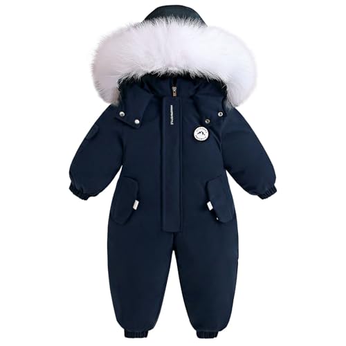 Schneeanzug Baby Strampler Kinder Jungen Ski Anzug Winter Warm Schnee Vlies Jacke Wasserdicht Jumpsuit Abnehmbar Pelzkragen Winddicht Outfits Blau 12–18 Monate von BRONG