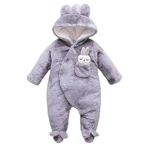 BRONG Winter Baby Fleece Overall Jumpsuit auf Füßen Strampler Niedlich Neugeborenes Einteiler Spielanzug Kaninchen Warm Kleinkind Schlafanzug Grau 12–18 Monate von BRONG