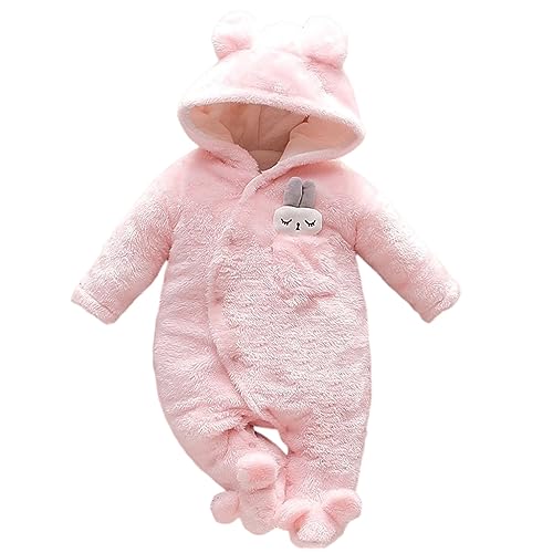 BRONG Winter Baby Fleece Overall Jumpsuit auf Füßen Strampler Niedlich Neugeborenes Einteiler Spielanzug Kaninchen Warm Kleinkind Schlafanzug Rosa 0-3 Monate von BRONG