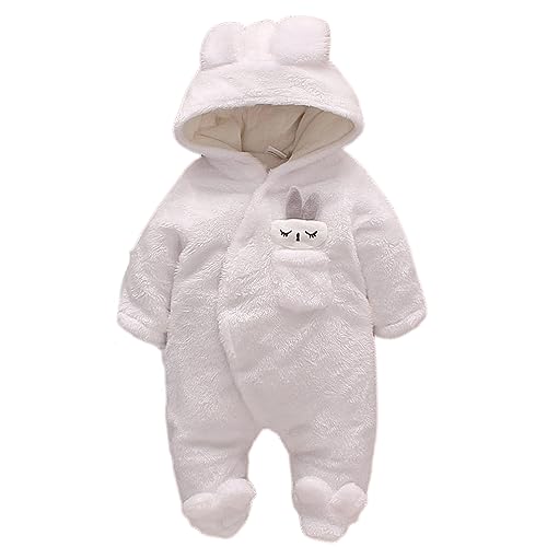 BRONG Winter Baby Fleece Overall Jumpsuit auf Füßen Strampler Niedlich Neugeborenes Einteiler Spielanzug Kaninchen Warm Kleinkind Schlafanzug Weiß 0-3 Monate von BRONG