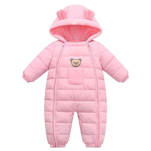 BRONG Winter Baby Jungen Schneeanzug Strampler Warm Kapuze Strampelanzug Kleinkind Mädchen Fleece Overall Schneeanzug Mantel Doppelt Reißverschluß Jumpsuit Rosa 3-6 Monate von BRONG