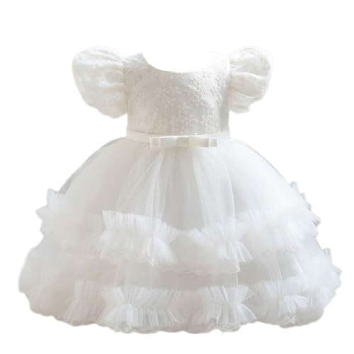 Baby Blume Mädchenkleider für Hochzeiten Spitzenkleid Mit Reißverschluss Schleife Taufkleider Mädchen Zur Taufe Party Prinzessin Kleid Weiß 9-12 Monate von BRONG