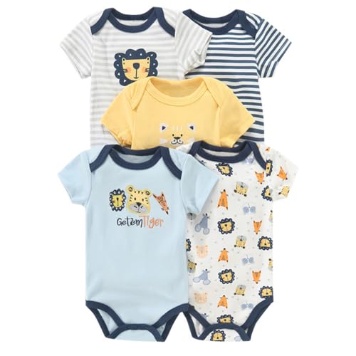 Baby Bodys 5er-Pack, 100 Baumwolle Strampler Kleinkind Spielanzug Jungen Mädchen Kurzarm Schlafanzug Neugeborene Einteiliger Overall Unterhemden Kleidung 3-6 Monate von BRONG