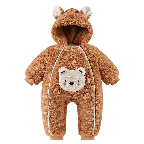 Baby Flanell Overalls Strampler Winter Bär Kapuze Jumpsuit mit Doppeltem Druckknopf Kleinkind Jungen Mädchen Einteiler Pyjamas Mantel Braun 12–18 Monate von BRONG