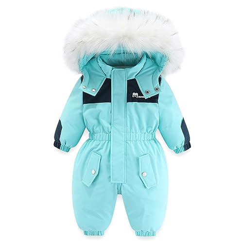 Baby Winter Schneeanzug Strampler Jungen Mädchen Kapuze Overall Kinder Fleece Mantel Kleinkind Reißverschluss Jumpsuit Winddicht Outwear Skianzug Blauer See 12-18 Monate von BRONG