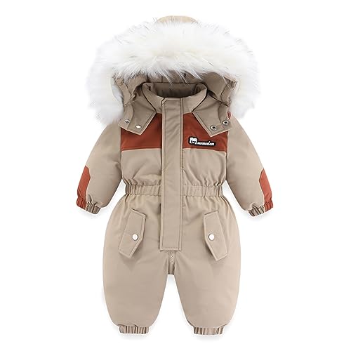 Baby Winter Schneeanzug Strampler Jungen Mädchen Kapuze Overall Kinder Fleece Mantel Kleinkind Reißverschluss Jumpsuit Winddicht Outwear Skianzug Braun 3-4 Jahre von BRONG