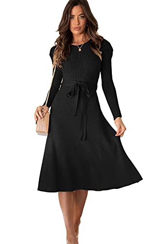 Elegantes Strickkleid für Damen, Rundhalsausschnitt, Frühling, Winter, lange Ärmel, Tunika, schmales Pulloverkleid mit Gürtel, Schwarz , XXL Elegantes Strickkleid für Damen, Rundhalsausschnitt, Frühling, Winter, lange Ärmel, Tunika, schmales Pulloverkleid mit Gürtel, Schwarz , XXL von BRONG
