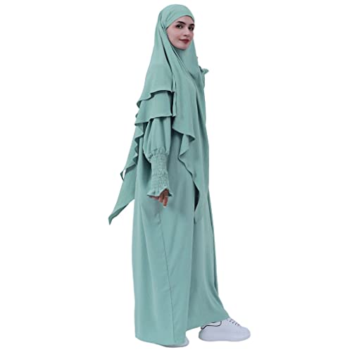 Gebetskleidung für Frauen 2 Stück Abaya Muslim Damen mit Khimar Hijab Abaya Kleid Lose Langen Ärmeln Maxi Muslimische Kleider Damen mit Jilbab Burka Ganzkörper Kleidung Grün von BRONG