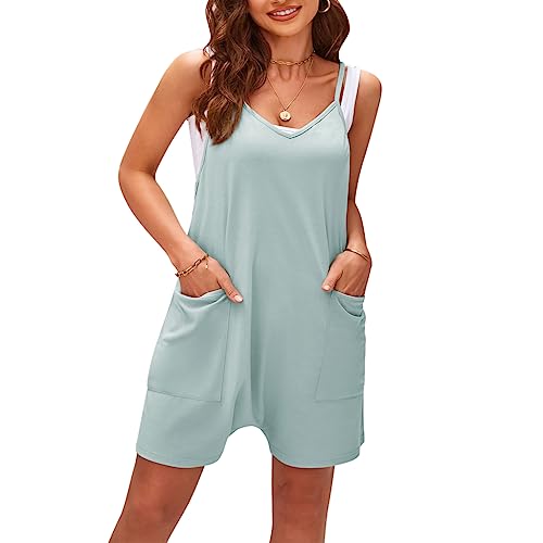 Latzhose Damen Kurz Hosen Sommer Jumpsuit Lässig Damen Latzhose Baggy Overall Damen Strampelanzug Verstellbar Schulter Riemen Einteilig Baumwolle Latzhose Grün S von BRONG