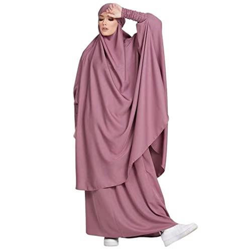 Muslimische Kleider Damen Gebetskleidung für Frauen Khimar 2 Teilig Abaya Damen mit Hijab Set Lose Jilbab Lang Kleid + Gebet Maxi Rock mit Niqab Muslim Gebet Ausstattung Lila von BRONG
