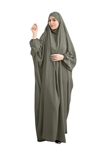 Damen Muslimisches Kleid Gebetskleidung für muslimische Frauen mit betendem Hijabs, Niqab, Gesichtsbedeckung, Kleidung, weich, Dubatta-Kaftan, lange Ärmel, Einheitsgröße, Army Grün, One size von BRONG