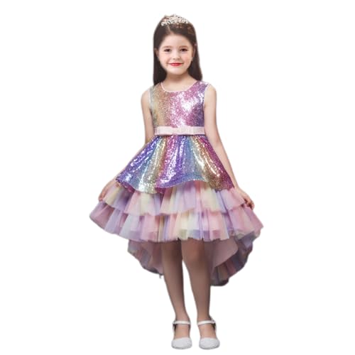 Pailletten Prinzessin Kleid Mädchen Kleider Hochzeit Tüll Blume Geburtstag Party Kleider Brautjungfer Mädchen Schleifenknoten Abschlussball Kleid für Kinder Rosa 10-11 Jahre von BRONG