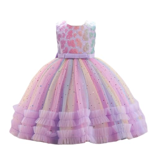 Sommer Blumenmädchenkleider Hochzeit Prinzessin Party Kleid Outfits Falten Rock Mädchen Schleife Reißverschluss Tüll Kleid Tütü Kinder Lila 2-3 Jahre von BRONG