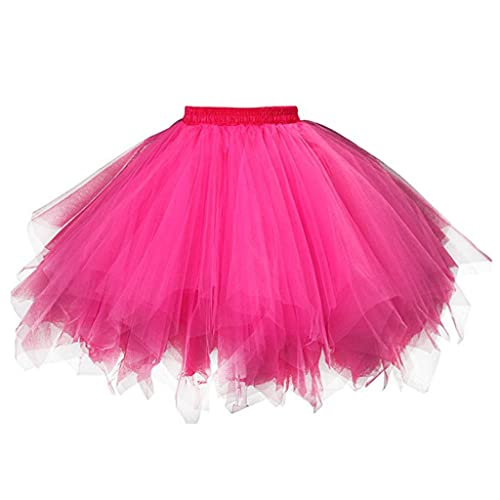 Tüllrock Damen Karneval Rockabilly Petticoat Unterrock Frauen Schickes Kleid Kurz Ballettkleidung Damen Kostüm Mini Geschichtet Gummizug Tutu Rock für Party Rosa XL von BRONG